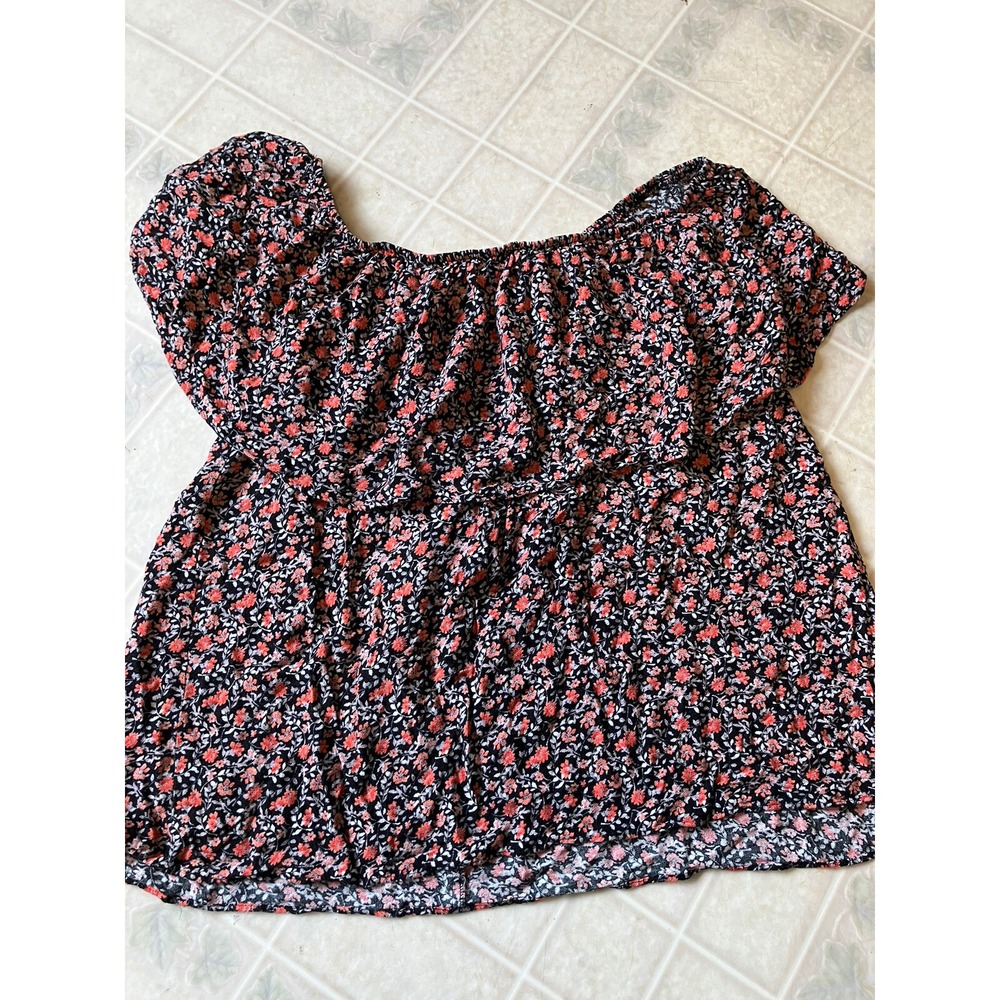 Torrid Orange Floral  print Ruffle black Off Or On The Shoulder Top-Size‎ 00